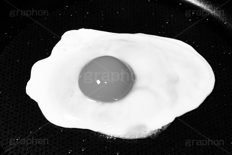 目玉焼き(モノクロ),モノクロ,白黒,しろくろ,モノクローム,単色画,単彩画,単色