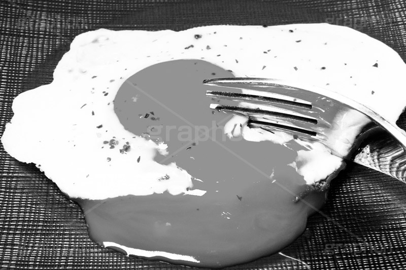目玉焼き(モノクロ),モノクロ,白黒,しろくろ,モノクローム,単色画,単彩画,単色