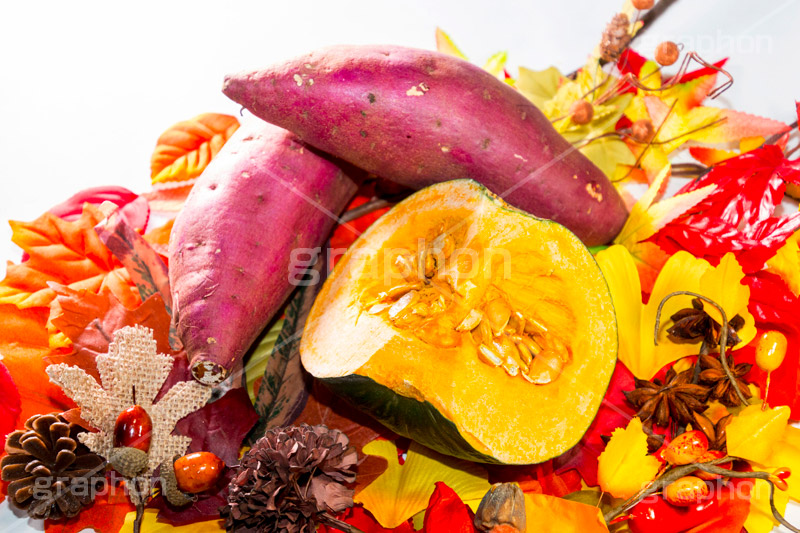 秋の味覚ツートップ,ツートップ,秋の味覚,さつまいも,さつま芋,サツマイモ,芋,いも,イモ,秋,autumn,sweet potato,野菜,食材,焼き芋,焼いも,炭水化物,皮,落ち葉,かぼちゃ,カボチャ,南瓜,パンプキン,pumpkin,halloween,ハロウィン
