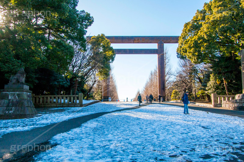 靖国神社の雪化粧,靖国神社,神社,靖国,東京招魂社,参拝,お参り,日本,政治,政府,問題,国際問題,国際,総理大臣,大臣,九段下,九段北,九段坂,坂上,鳥居,大鳥居,千代田区,冬,雪,雪化粧,積もる,東京,winter,snow,tokyo,shrine,japan