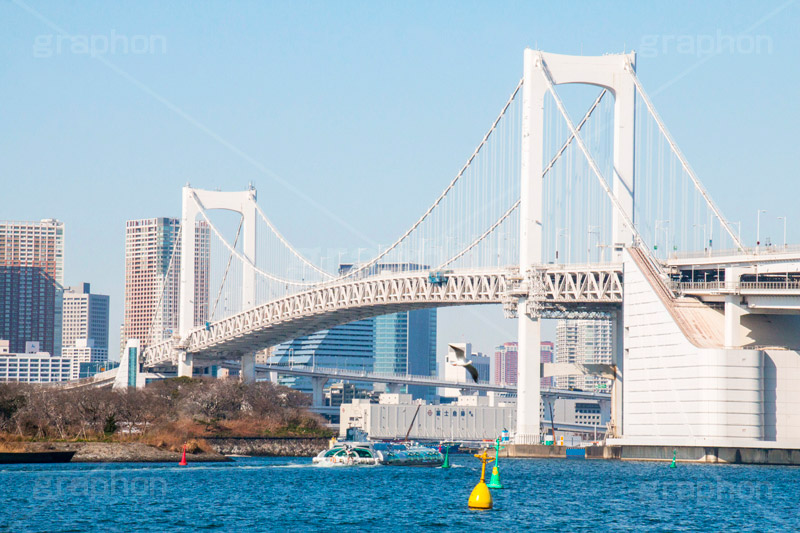 レインボーブリッジ,橋,ブリッジ,吊り橋,東京港連絡橋,お台場,台場,DAIBA,東京都港区台場,東京臨海副都心,御台場,東京湾,港区,水上バス,船,青空,olympic,オリンピック
