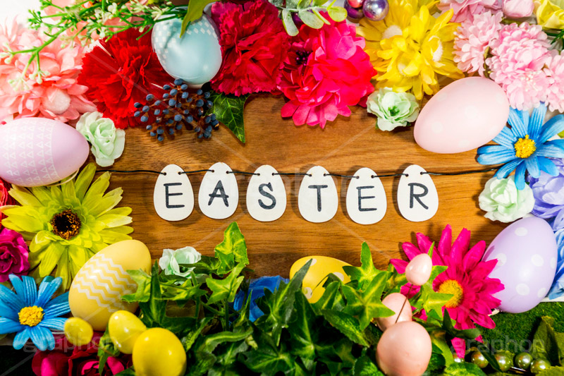 EASTER,イースター,エッグ,たまご,卵,玉子,復活祭,春,スプリング,ガーリー,ポップ,POP,パステル,easter,egg,spring,pastel,event,行事,風習,花,フラワー,文字,カラフル,flower,bunny,colorful