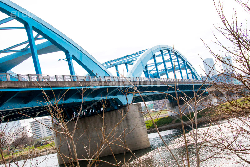 丸子橋,橋,八幡町,アーチ,水色,下流,橋梁,多摩川,川,川原,河川敷,一級河川,玉川,河川,タマちゃん