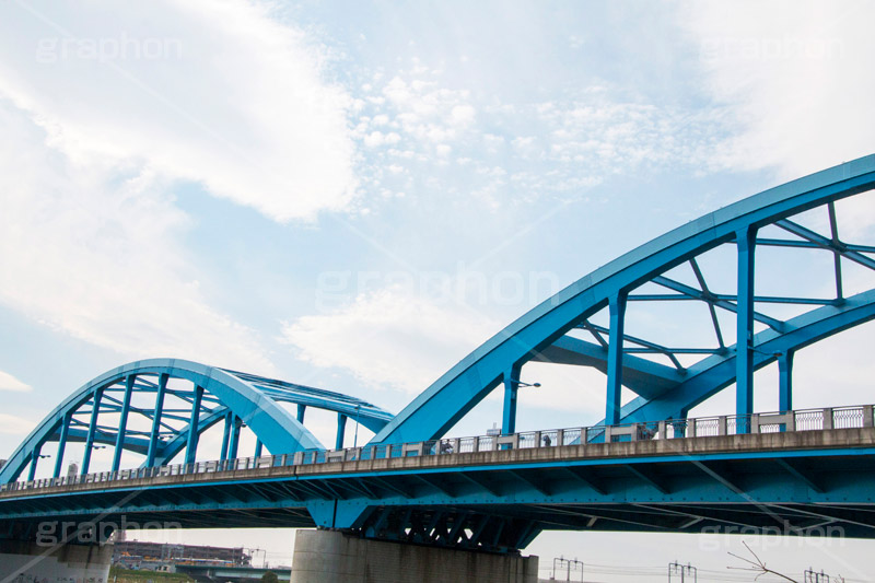 丸子橋,橋,八幡町,アーチ,水色,下流,橋梁,多摩川,川原,河川敷,一級河川,玉川,河川,タマちゃん