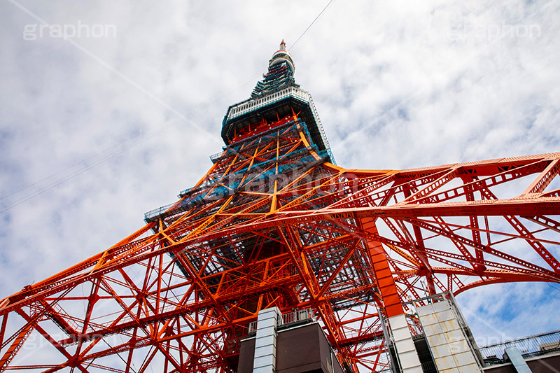 東京タワー真下,真下,見上げ,見上げる,鉄骨,鉄網,金網,真っ赤,とうきょうタワー,Tokyo Tower,港区,下から,迫力,圧巻,工事中,フルサイズ撮影,東京タワー