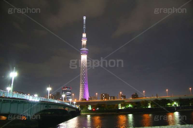 スカイツリー,東京スカイツリー,TOKYO SKYTREE,墨田区,押上,電波塔,634,634メートル,642m,塔,夜,ライトアップ,紫,雅,川沿い,隅田川,tower,japan,タワー