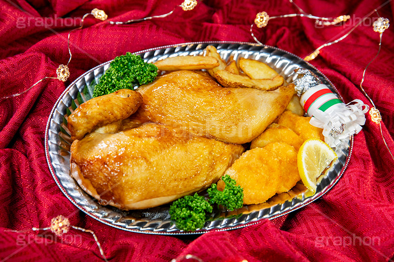 ローストチキン,チキン,もも,肉,鶏,鶏肉,クリスマスディナー,クリスマスパーティー,クリスマス,パーティー,ディナー,冬,オーブン,グリル,洋食,ポテト,ナゲット,パセリ,七面鳥,chicken,CHRISTMAS,party,dinner,winter,フルサイズ撮影