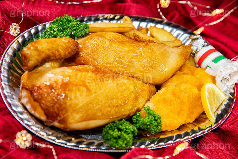 ローストチキン,チキン,もも,肉,鶏,鶏肉,クリスマスディナー,クリスマスパーティー,クリスマス,パーティーディナー,冬,オーブン,グリル,洋食,ポテト,ナゲット,パセリ,七面鳥,chicken,CHRISTMAS,party,dinner,winter,フルサイズ撮影
