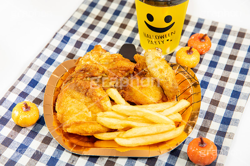 ハロウィンパーティ,チキン,フライドチキン,ポテト,フライドポテト,ハロウィン,はろうぃん,ハロウィーン,ジャックオランタン,ジャックオーランタン,イベント,秋,パンプキン,行事,カロリー,potato,pumpkin,Halloween,chicken,autumn,party,フルサイズ撮影