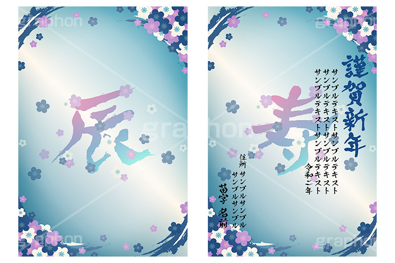 パステルフラワー,辰,年賀,年賀状,お正月,正月,年明け,梅,筆,和柄,和,和風,干支,新年,ニューイヤー,アニバーサリー,イベント,行事,風習,花柄,花びら,event,anniversary,japan