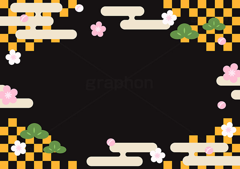 和柄フレーム,梅,花柄,和柄,和風,和,わ,格子柄,雲柄,松,フレーム,年賀状,正月,お正月,派手,豪華,節分,frame,japan