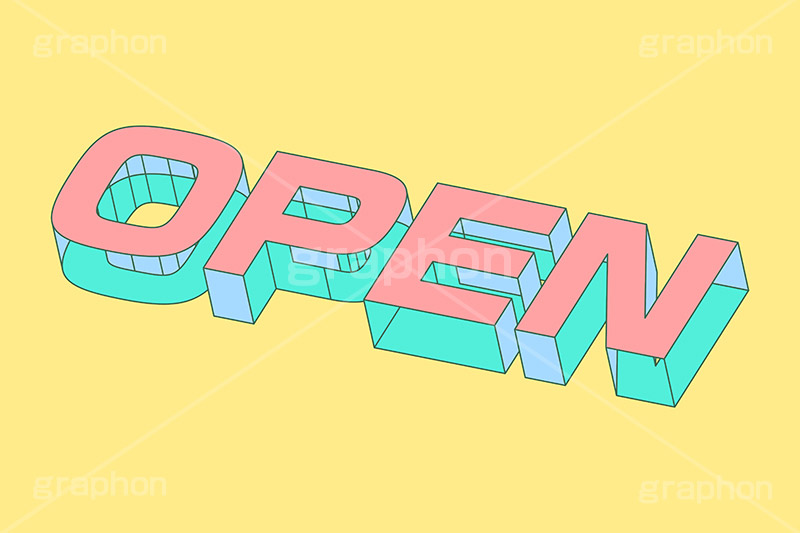 OPEN,オープン,開店,開く,お店,テキスト,文字,3D,3D文字,立体,見出し,文言,ポップ,広告,宣伝,ポスター,チラシ,強調,アピール,プロモーション,メッセージ,販促,店舗,斜め,アイソメトリック,デザイン,イラスト,illustration,isometric,text,pop,appeal,poster,promotion,message,shop