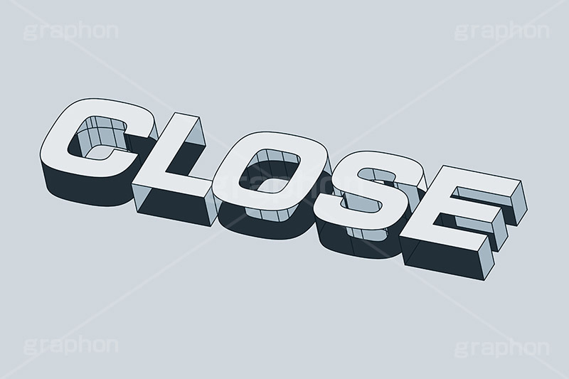 CLOSE,クローズ,閉店,閉める,閉まる,お店,テキスト,文字,3D,3D文字,立体,見出し,文言,ポップ,広告,宣伝,ポスター,チラシ,強調,アピール,プロモーション,メッセージ,販促,店舗,斜め,アイソメトリック,デザイン,イラスト,モノクロ,illustration,isometric,text,pop,appeal,poster,promotion,message,shop