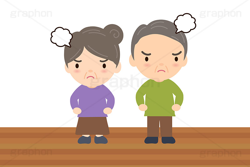 夫婦喧嘩,喧嘩,ケンカ,怒り,怒り,争い,バトル,夫婦,老夫婦,離婚,熟年,家族,ファミリー,親,両親,おじいさん,おばあさん,祖父,祖母,老人,お年寄り,高齢者,シニア,男性,女性,人物,キャラクター,イラスト,パートナー,partner,illustration,character,family,parent,mother,father