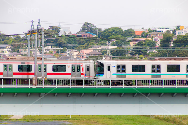 東横線,多摩川,車両,線路,目黒線,すれ違い,電車/鉄道,鉄道橋,橋梁,train