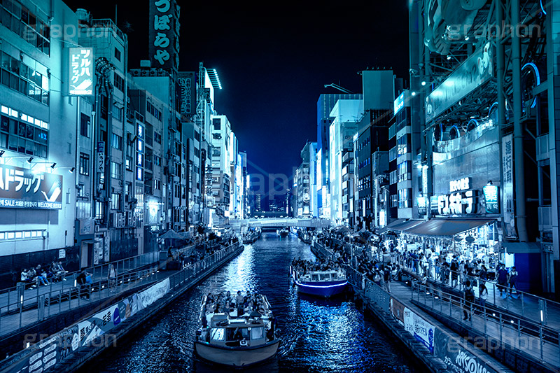 道頓堀,ブルーナイト,サイバー,近未来,不思議,夜,夜景,ネオン,サイバーパンク,neon
