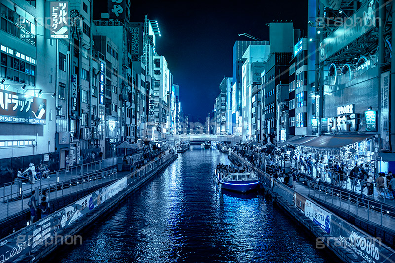 道頓堀,ブルーナイト,サイバー,近未来,不思議,夜,夜景,ネオン,サイバーパンク,neon