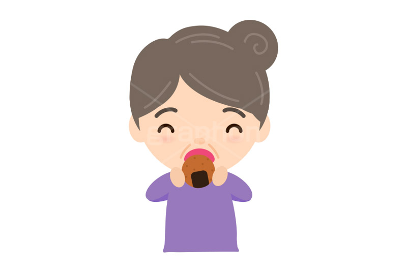 煎餅を食べるおばあさん,せんべい,煎餅,おやつ,菓子,お菓子,老人,お年寄り,おばあさん,おばあちゃん,食べる,食べる人,人物,キャラクター,イラスト,挿絵,挿し絵,illustration