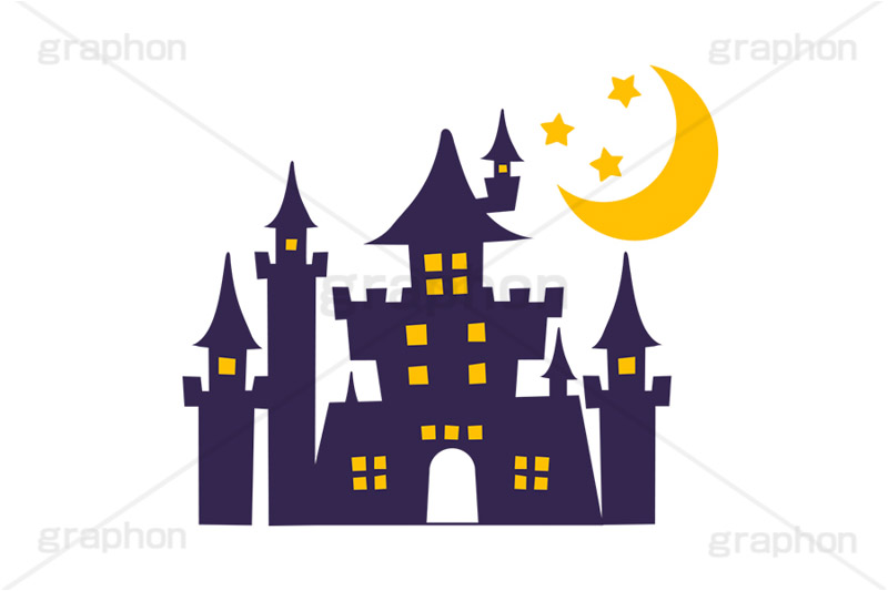 ハロウィンキャッスル,キャッスル,城,お城,洋館,怪しい,月,星,ホラー,ハロウィン,ハロウィーン,秋,イラスト,挿絵,挿し絵,キャラクター,character,illustration,autumn,halloween,castle