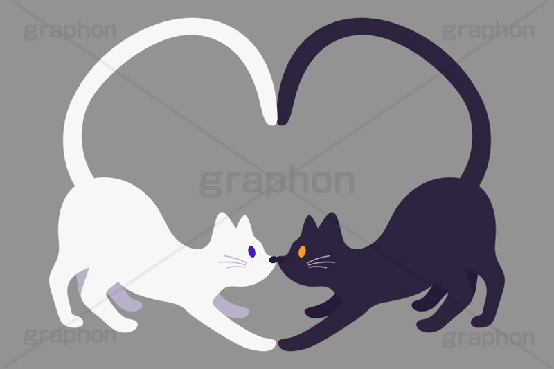 ハート猫,黒猫,白猫,猫,ねこ,くろねこ,しろねこ,カップル,ラブ,ハート,恋,愛,恋愛,ハロウィン,ハロウィーン,イラスト,挿絵,挿し絵,キャラクター,character,illustration,halloween