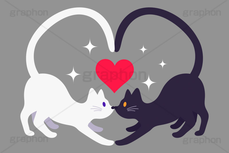 ハート猫,黒猫,白猫,猫,ねこ,くろねこ,しろねこ,カップル,ラブ,ハート,恋,愛,恋愛,キラキラ,ハロウィン,ハロウィーン,イラスト,挿絵,挿し絵,キャラクター,character,illustration,halloween