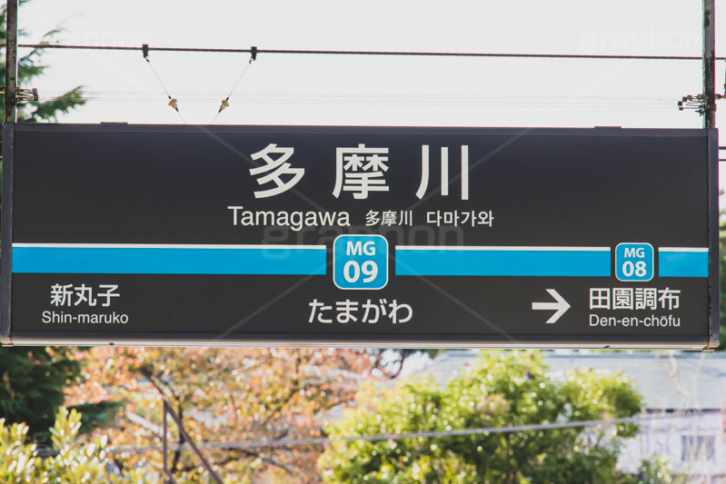 多摩川駅,多摩川,たまがわ,神奈川,目黒線,駅,ホーム,電車,鉄道,標示,駅名,看板,フルサイズ撮影