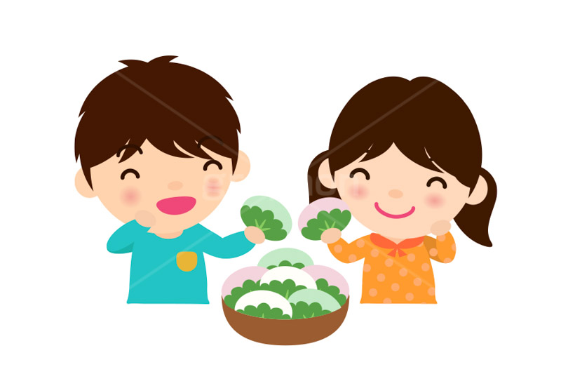 こどもの日パーティー,パーティー,こどもの日,子供の日,こども,子供,5月5日,端午,節句,供物,男の子,女の子,キッズ,ボーイ,ガール,柏餅,かしわもち,かしわ餅,もち,餅,おもち,和菓子,菓子,食べる,和,文化,風習,行事,人物,男女,キャラクター,イラスト,character,japan,kids,boy,girl,illustration,party