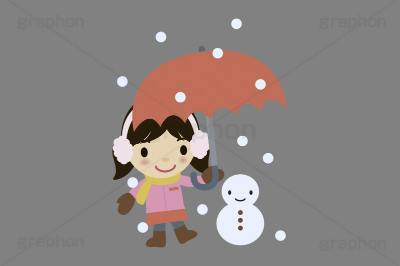 雪の日,雪,スノー,スノーマン,雪だるま,雪ダルマ,マフラー,傘,冬,天気,こども,子供,キッズ,女の子,キッズ,ガール,家族,人物,キャラクター,イラスト,可愛い,かわいい,カワイイ,挿絵,挿し絵,character,kids,girl,illustration,snow,winter