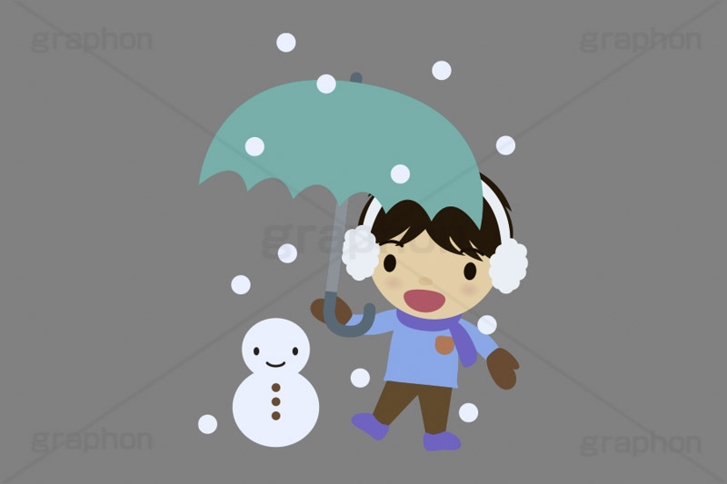 雪の日,雪,スノー,スノーマン,雪だるま,雪ダルマ,マフラー,傘,冬,天気,こども,子供,キッズ,男の子,キッズ,ボーイ,家族,人物,キャラクター,イラスト,可愛い,かわいい,カワイイ,挿絵,挿し絵,character,kids,boy,llustration,snow,winter