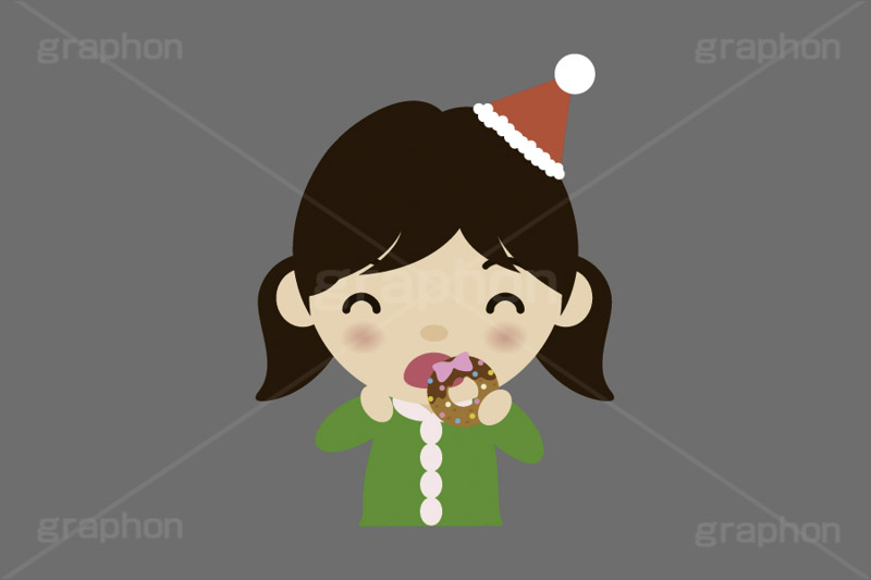 クリスマスパーティー,ドーナツを食べる女の子,ドーナツを食べる子供,クリスマス,パーティー,子供,キッズ,女の子,スイーツ,ドーナツ,ドーナッツ,おやつ,菓子,お菓子,食べる,食べる人,人物,キャラクター,イラスト,挿絵,挿し絵,冬,illustration,kids,donut,christmas