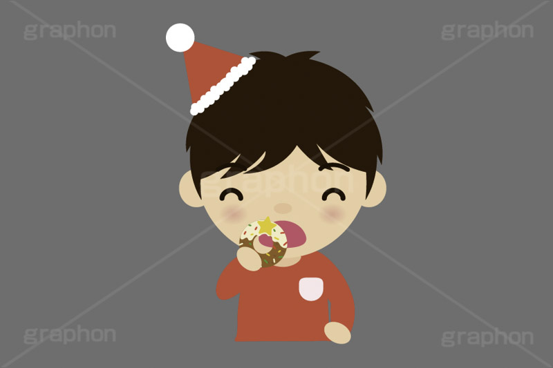 クリスマスパーティー,ドーナツを食べる男の子,ドーナツを食べる子供,クリスマス,パーティー,子供,キッズ,男の子,スイーツ,ドーナツ,ドーナッツ,おやつ,菓子,お菓子,食べる,食べる人,人物,キャラクター,イラスト,挿絵,挿し絵,冬,illustration,kids,donut,christmas
