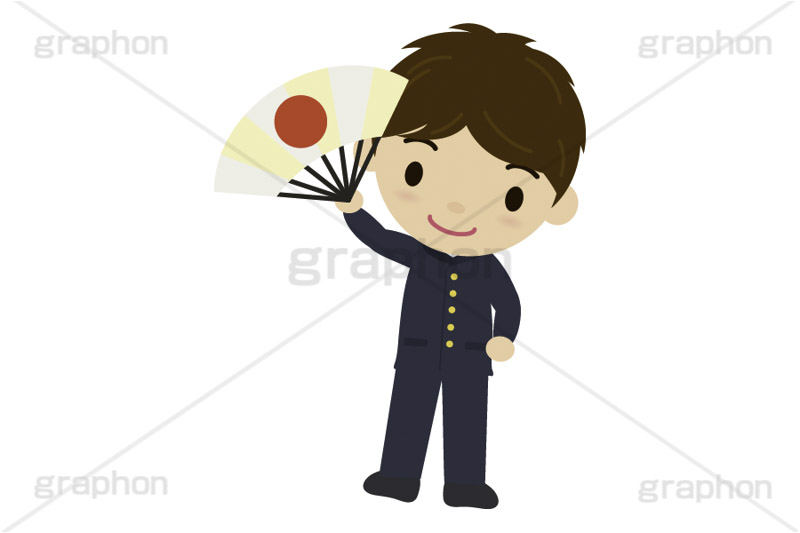 あっぱれ,扇子,めでたい,お祝い,祝い,祝,応援,舞,踊り,お正月,正月,年賀状,イベント,ニューイヤー,冬,行事,イラスト,キャラクター,人物,学生,制服,生徒,中学生,高校生,学校,ポップ,可愛い,かわいい,カワイイ,挿絵,挿し絵,newyear,illustration,POP,winter,japan