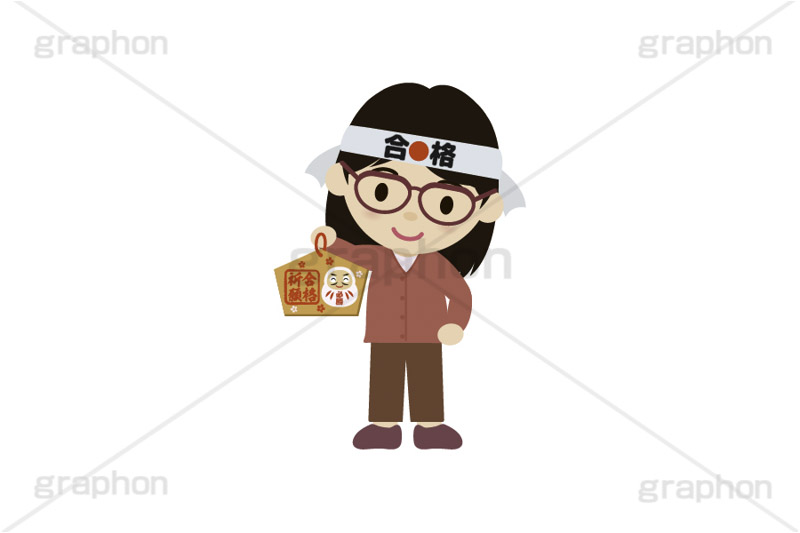 合格祈願,合格,受験,試験,絵馬,祈願,参拝,奉納,願掛け,願い,叶う,桜咲く,桜の花,神社,寺院,冬,行事,イラスト,キャラクター,人物,ポップ,可愛い,かわいい,カワイイ,挿絵,挿し絵,illustration,POP,winter,message,japan