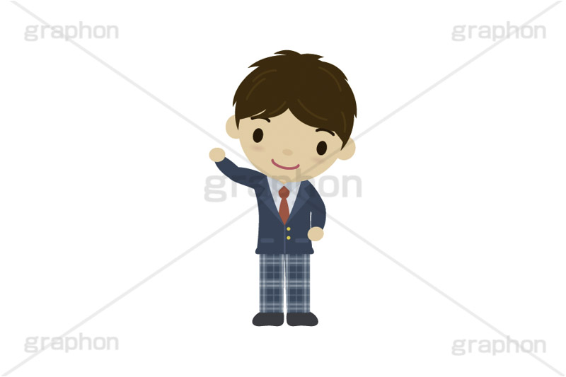 手を振る人,手を挙げる,男子学生,学生,制服,生徒,中学生,高校生,学校,ブレザー,男子,イラスト,キャラクター,人物,ポップ,可愛い,かわいい,カワイイ,挿絵,挿し絵,illustration,POP,boy