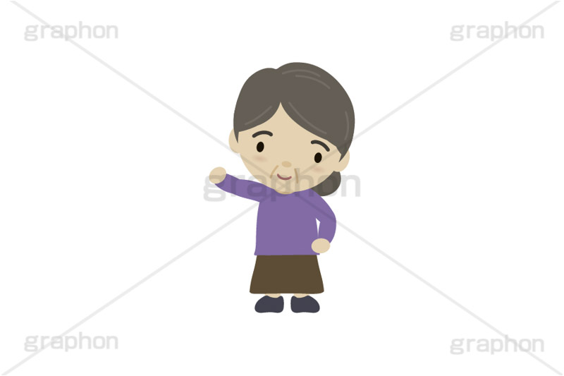 手を振る人,手を挙げる,おばあさん,おばあちゃん,老人,高齢者,イラスト,キャラクター,人物,ポップ,可愛い,かわいい,カワイイ,挿絵,挿し絵,illustration,POP