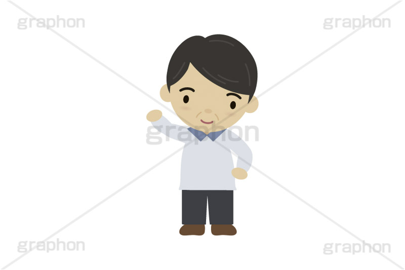 手を振る人,手を挙げる,おじさん,お父さん,中年,イラスト,キャラクター,人物,ポップ,可愛い,かわいい,カワイイ,挿絵,挿し絵,illustration,POP