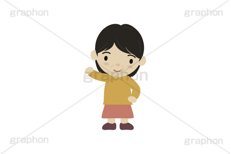 手を振る人,手を挙げる,おばさん,お母さん,中年,イラスト,キャラクター,人物,ポップ,可愛い,かわいい,カワイイ,挿絵,挿し絵,illustration,POP