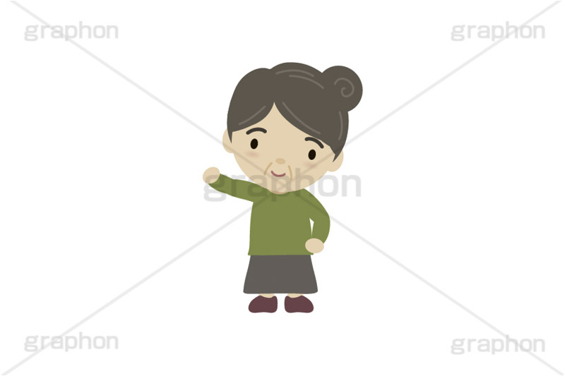 手を振る人,手を挙げる,おばあさん,おばあちゃん,老人,高齢者,イラスト,キャラクター,人物,ポップ,可愛い,かわいい,カワイイ,挿絵,挿し絵,illustration,POP