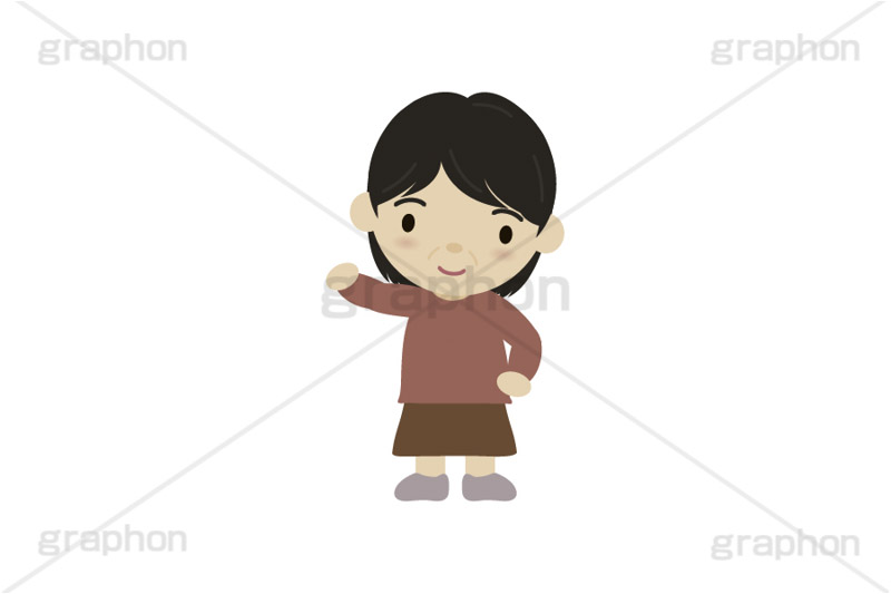 手を振る人,手を挙げる,おばさん,お母さん,中年,イラスト,キャラクター,人物,ポップ,可愛い,かわいい,カワイイ,挿絵,挿し絵,illustration,POP