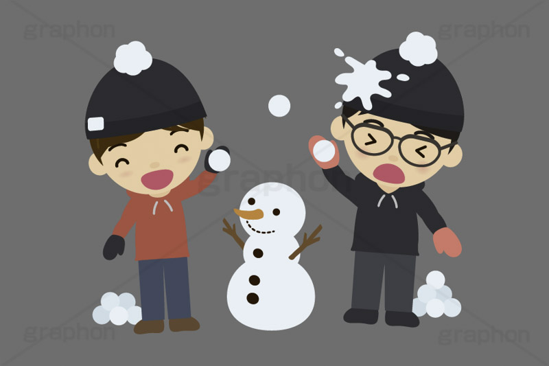 雪合戦,雪,冬,雪玉,寒い,遊び,雪ダルマ,雪だるま,冬服,防寒,手袋,ニット帽,マフラー,行事,男性,男子,青年,人物,キャラクター,イラスト,かわいい,カワイイ,可愛い,挿絵,挿し絵,character,japan,snow,snowman,winter,illustration