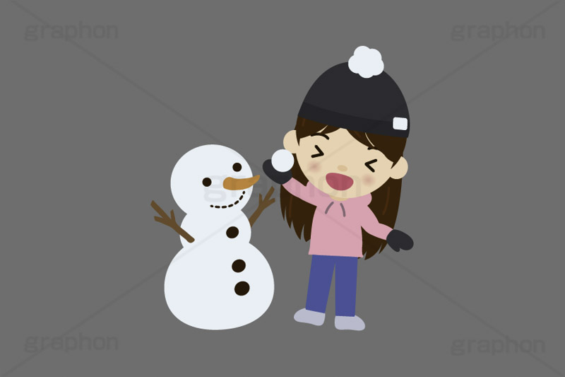 雪合戦,雪,冬,雪玉,寒い,遊び,雪ダルマ,雪だるま,冬服,防寒,手袋,ニット帽,パーカー,行事,女性,若者,人物,キャラクター,イラスト,かわいい,カワイイ,可愛い,挿絵,挿し絵,character,japan,snow,snowman,winter,illustration