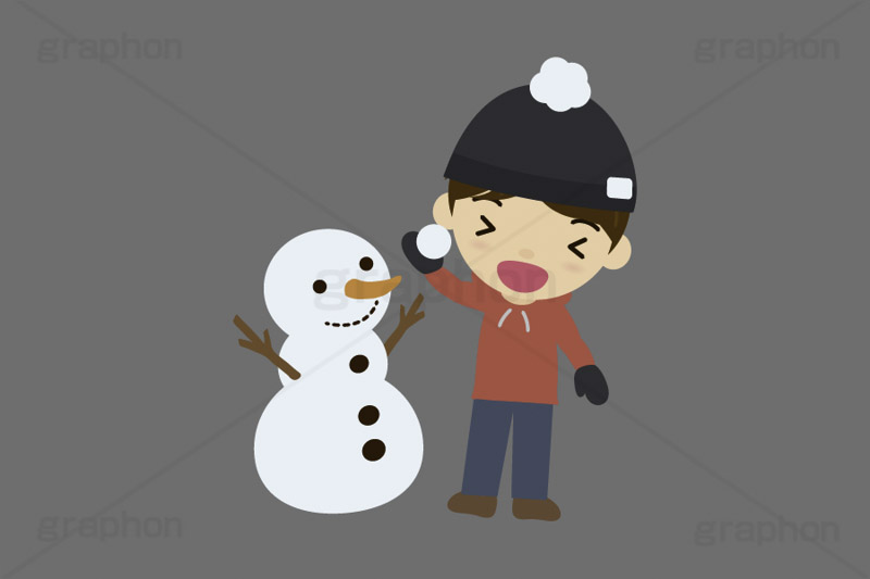 雪合戦,雪,冬,雪玉,寒い,遊び,雪ダルマ,雪だるま,冬服,防寒,手袋,ニット帽,パーカー,行事,男性,若者,人物,キャラクター,イラスト,かわいい,カワイイ,可愛い,挿絵,挿し絵,character,japan,snow,snowman,winter,illustration