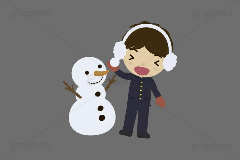 雪合戦,雪,冬,雪玉,寒い,遊び,雪ダルマ,雪だるま,冬服,防寒,耳当て,耳あて,手袋,マフラー,行事,中学生,高校生,学生,制服,学ラン,男子,人物,キャラクター,イラスト,かわいい,カワイイ,可愛い,挿絵,挿し絵,character,japan,snow,snowman,winter,illustration