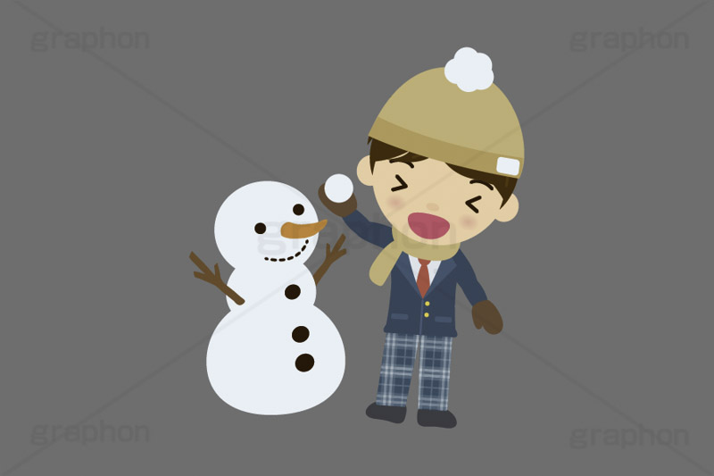 雪合戦,雪,冬,雪玉,寒い,遊び,雪ダルマ,雪だるま,冬服,防寒,手袋,ニット帽,マフラー,行事,中学生,高校生,学生,制服,ブレザー,男子,人物,キャラクター,イラスト,かわいい,カワイイ,可愛い,挿絵,挿し絵,character,japan,snow,snowman,winter,illustration