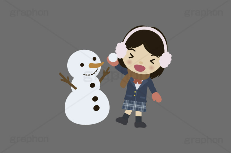 雪合戦,雪,冬,雪玉,寒い,遊び,雪ダルマ,雪だるま,冬服,防寒,手袋,耳当て,耳あて,マフラー,行事,中学生,高校生,学生,制服,ブレザー,女子,人物,キャラクター,イラスト,かわいい,カワイイ,可愛い,挿絵,挿し絵,character,japan,snow,snowman,winter,illustration