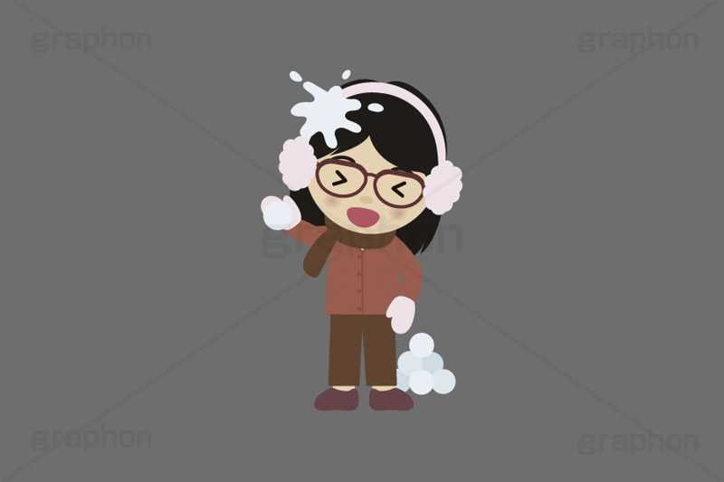雪合戦,雪,冬,雪玉,寒い,遊び,冬服,防寒,手袋,耳当て,耳あて,マフラー,行事,女性,メガネ女子,人物,キャラクター,イラスト,かわいい,カワイイ,可愛い,挿絵,挿し絵,character,japan,snow,winter,illustration