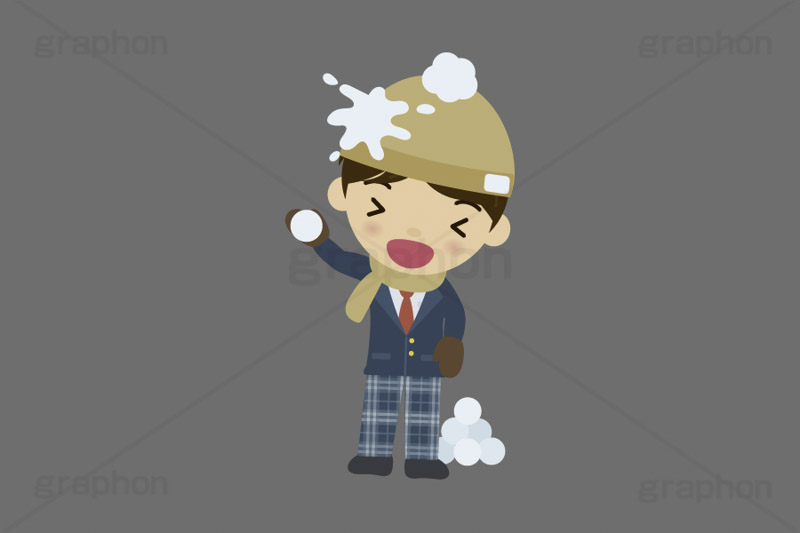 雪合戦,雪,冬,雪玉,寒い,遊び,冬服,防寒,ニット帽,手袋,マフラー,行事,中学生,高校生,学生,制服,ブレザー,男子,人物,キャラクター,イラスト,かわいい,カワイイ,可愛い,挿絵,挿し絵,character,japan,snow,winter,illustration