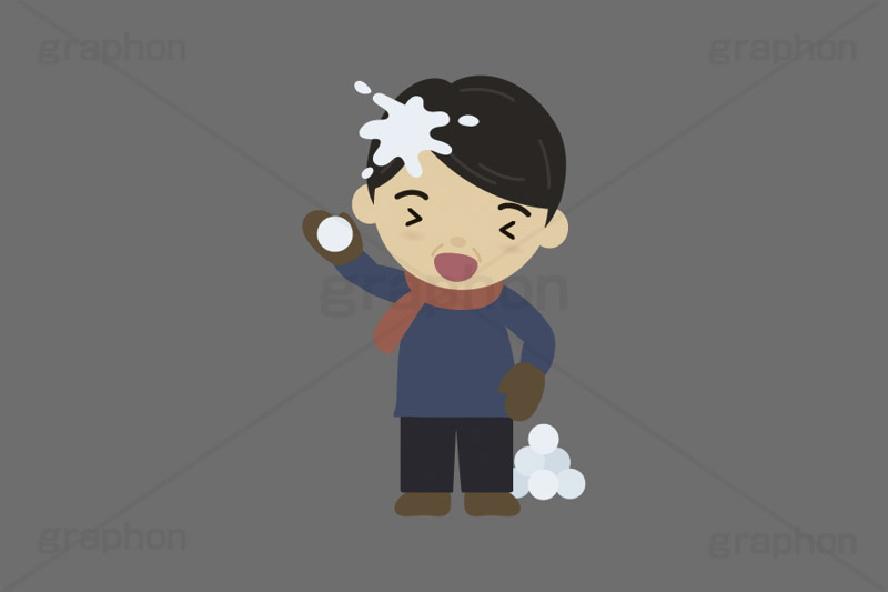 雪合戦,雪,冬,雪玉,寒い,遊び,冬服,防寒,手袋,マフラー,行事,中年,おじさん,お父さん,男性,人物,キャラクター,イラスト,かわいい,カワイイ,可愛い,挿絵,挿し絵,character,japan,snow,winter,illustration