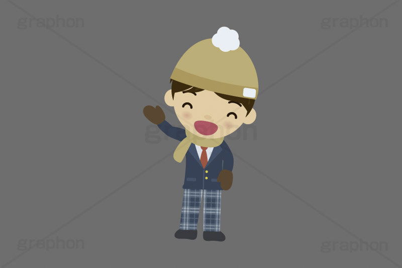 冬服の人,冬服,冬,寒い,防寒,手袋,耳当て,耳あて,マフラー,手を振る人,手を挙げる,人物,キャラクター,イラスト,かわいい,カワイイ,可愛い,挿絵,挿し絵,character,japan,winter,illustration