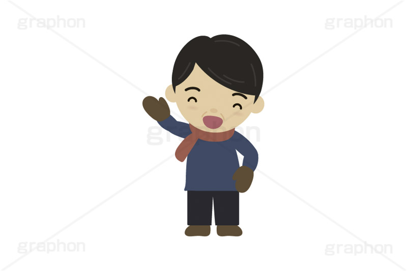 冬服の人,冬服,冬,寒い,防寒,手袋,耳当て,耳あて,マフラー,手を振る人,手を挙げる,人物,キャラクター,イラスト,かわいい,カワイイ,可愛い,挿絵,挿し絵,character,japan,winter,illustration